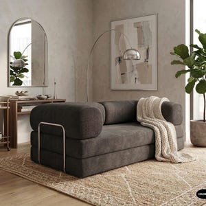 Corduroy Floor Sofa, 12 Inch Thick Seating, Washable Ribbed Loveseat (Sleeper Couch)