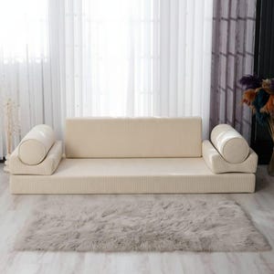 Corduroy vloerbank, wasbare geribbelde fluwelen slaapbank, aangepast formaat dagbed afbeelding 2