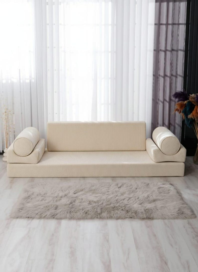 Corduroy vloerbank, wasbare geribbelde fluwelen slaapbank, aangepast formaat dagbed afbeelding 2
