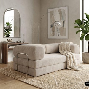 Corduroy Floor Sofa, 12 Inch Thick Seating, Washable Loveseat, Modular Sleeper Couch