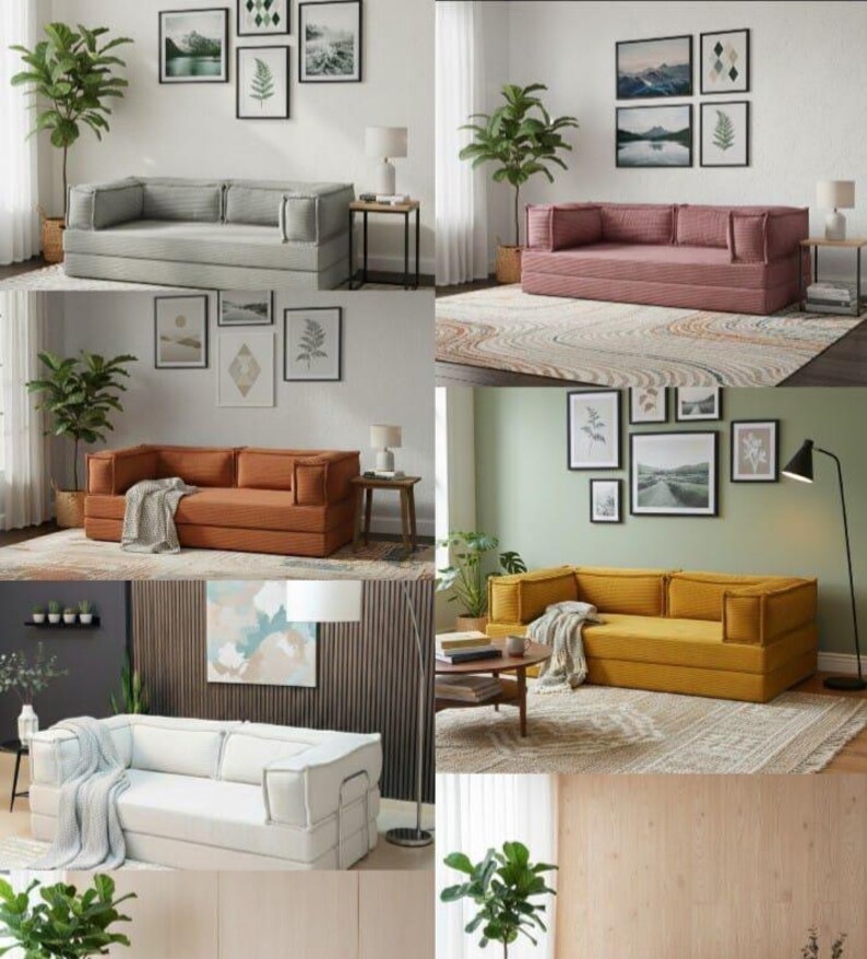 Corduroy Floor Sofa, 12 Inch Thick Seating, Washable Loveseat, Modular Sleeper Couch image 8