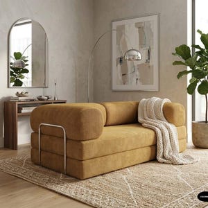 Corduroy Floor Sofa, 12 Inch Thick Seating, Washable Loveseat, Modular Sleeper Couch