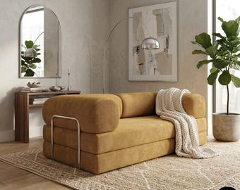 Corduroy Floor Sofa, 12 Inch Thick Seating, Washable Loveseat, Modular Sleeper Couch