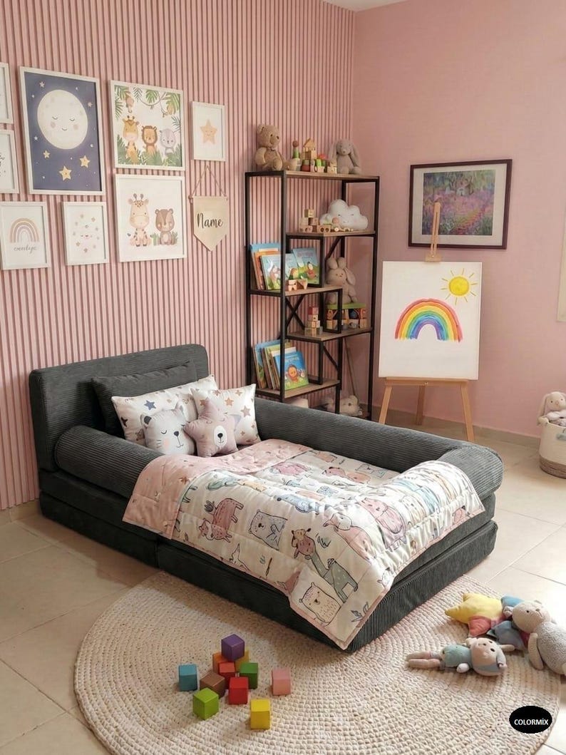 Sofá cama de pana para el suelo: cojín de suelo Montessori para niños, asiento para guardería. imagen 5