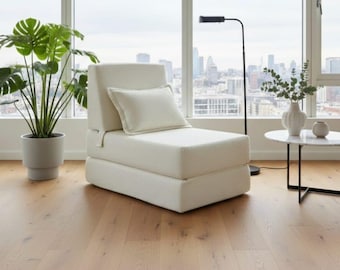 Poltrona pieghevole da pavimento in velluto a coste con cuscino, divano letto convertibile per adulti, poltrona lounge moderna, letto per ospiti, arredamento per monolocale.