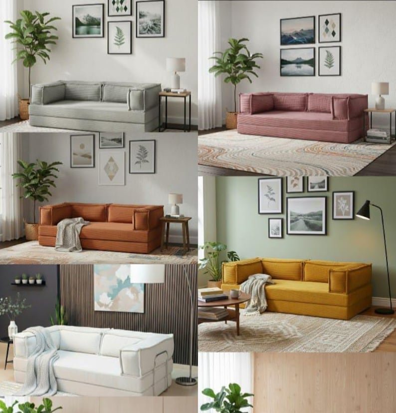 Canapé de sol en velours côtelé, 30 cm d'épaisseur, causeuse lavable en velours côtelé, canapé-lit sur mesure image 3