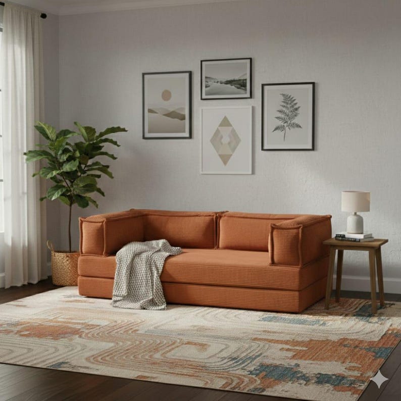 Corduroy Floor Sofa, 12 Inch Thick Seating, Washable Loveseat, Modular Sleeper Couch image 12
