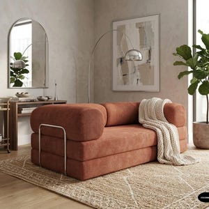 Corduroy Floor Sofa, 12 Inch Thick Seating, Washable Loveseat, Modular Sleeper Couch