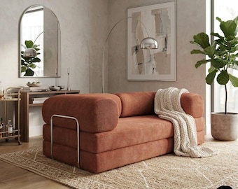 Sofá de suelo de pana, asiento de 30 cm de grosor, sofá de dos plazas lavable, sofá cama modular.