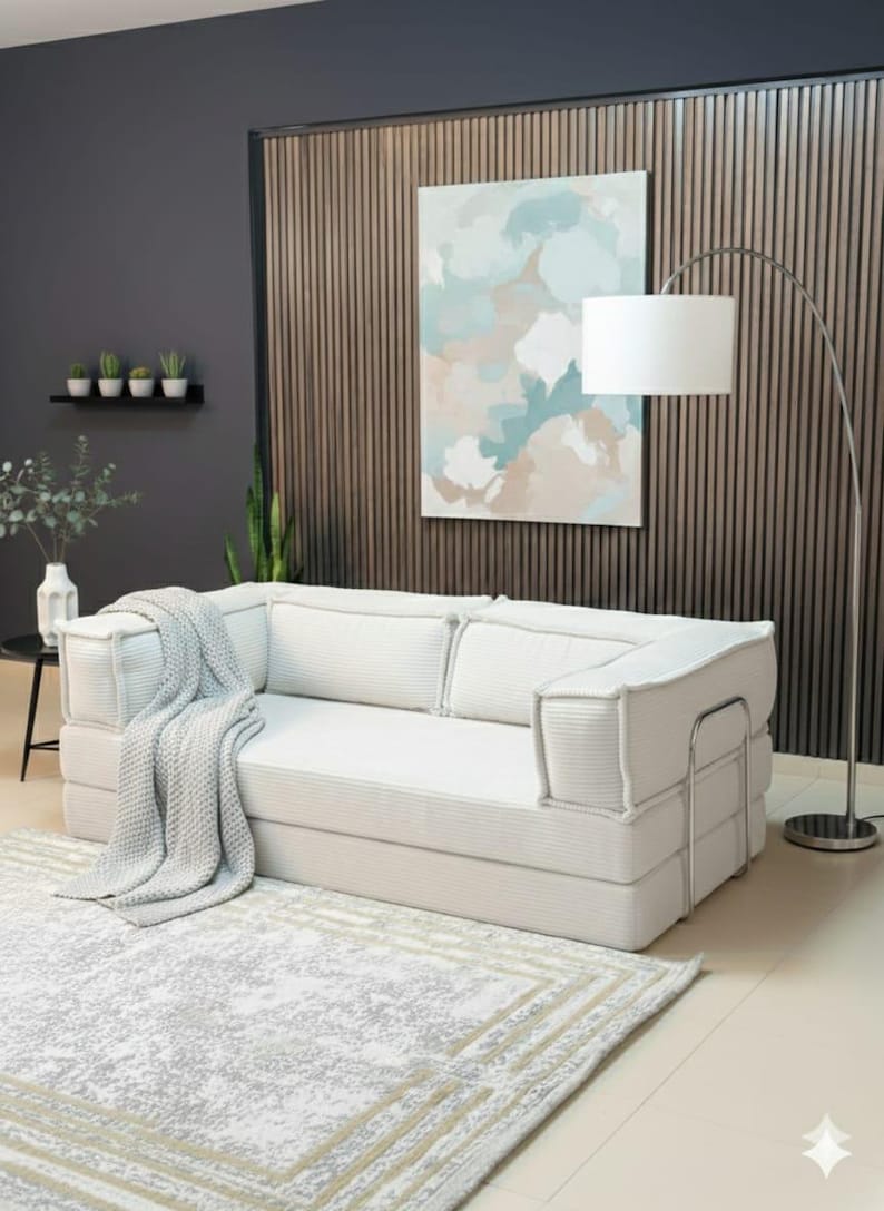 Divano da pavimento in velluto a coste, seduta da pavimento spessa 30 cm, divanetto a due posti in velluto a coste lavabile, divano letto modulare, divano letto su misura, salotto immagine 10