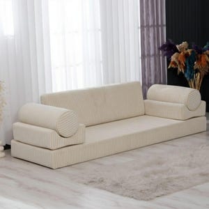 Corduroy vloerbank, wasbare geribbelde fluwelen slaapbank, aangepast formaat dagbed afbeelding 3