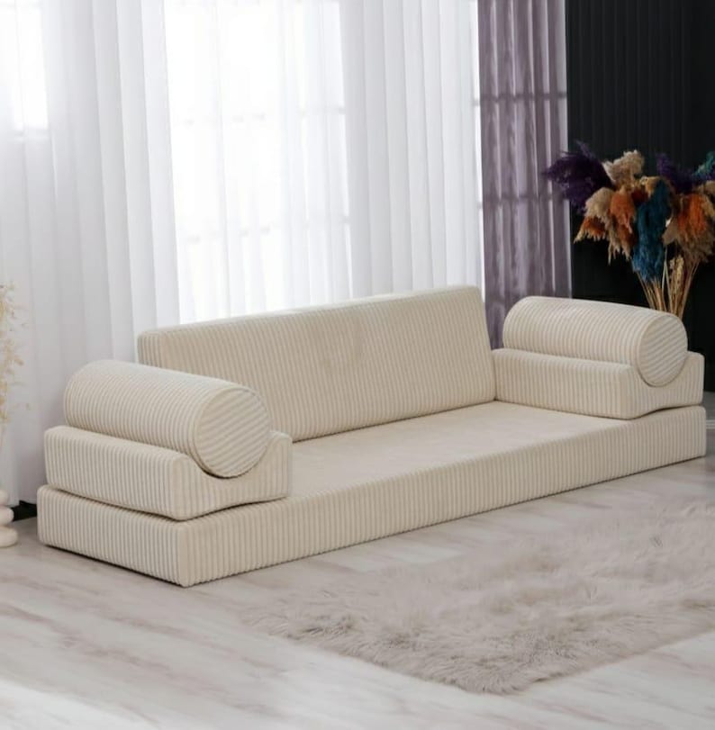 Corduroy vloerbank, wasbare geribbelde fluwelen slaapbank, aangepast formaat dagbed afbeelding 3