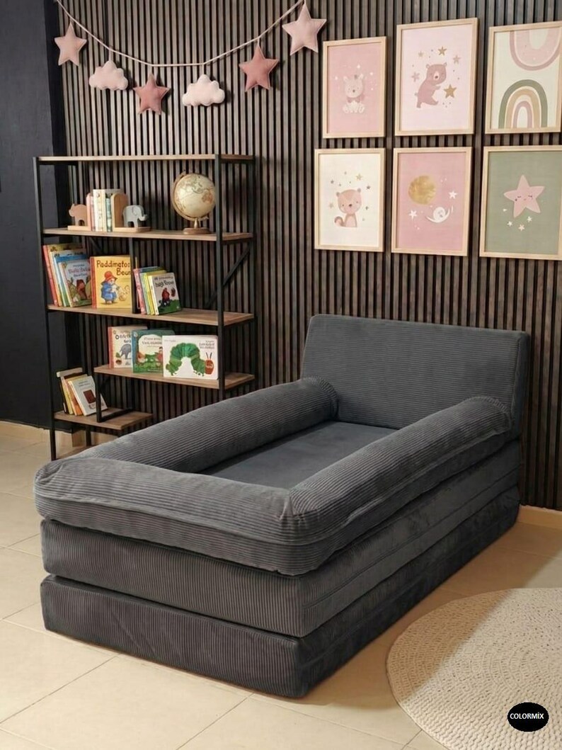 Sofá cama de pana para el suelo: cojín de suelo Montessori para niños, asiento para guardería. imagen 4
