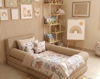 Corduroy Floor Bed Sleeper Sofa: Montessori Kids Floor Cushion, Nursery Seating