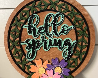 Spring Flowers Wooden Door Hanger