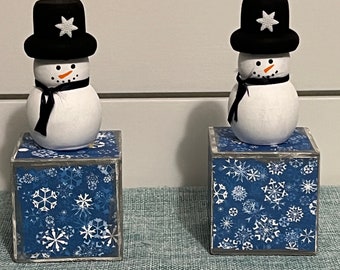 Snowman Blocks for Winter Decor and Tier Tray