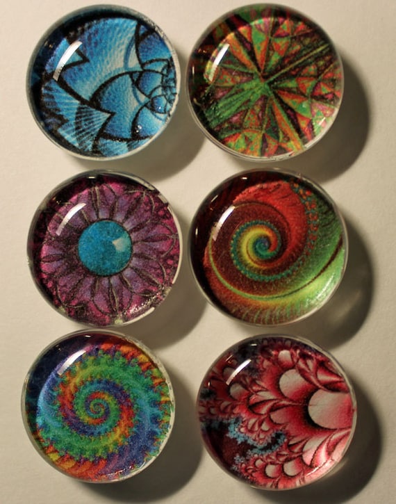 Abstract Glass Gem Super Strong Magnets Set of 6