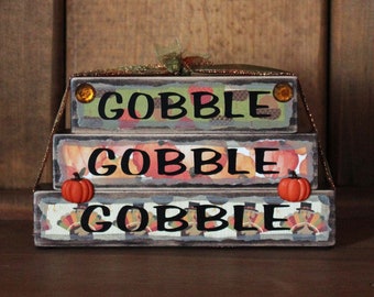 Gobble Gobble Gobble Wood Word Block Stacker Decorative Sign Decoration