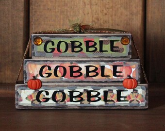 Gobble Gobble Gobble Wood Word Block Stacker Decorative Sign Decoration