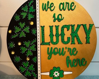 Lucky St Patricks Day Wooden Door Hanger