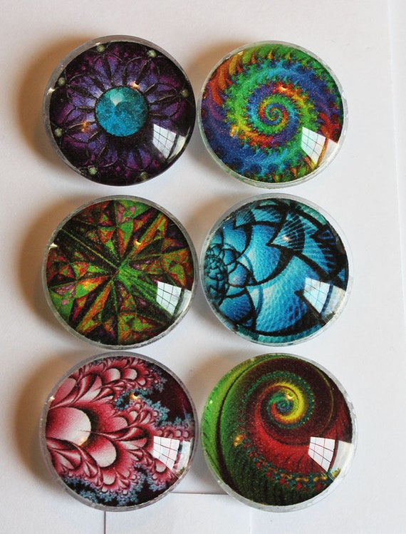 Abstract Glass Gem Super Strong Magnets Set of 6