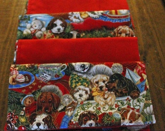 Christmas Pups Reversible Cloth Napkins - Set of 4