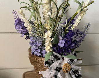 Country Flower Pot with Twine and Spring Flowers Bow and Bee