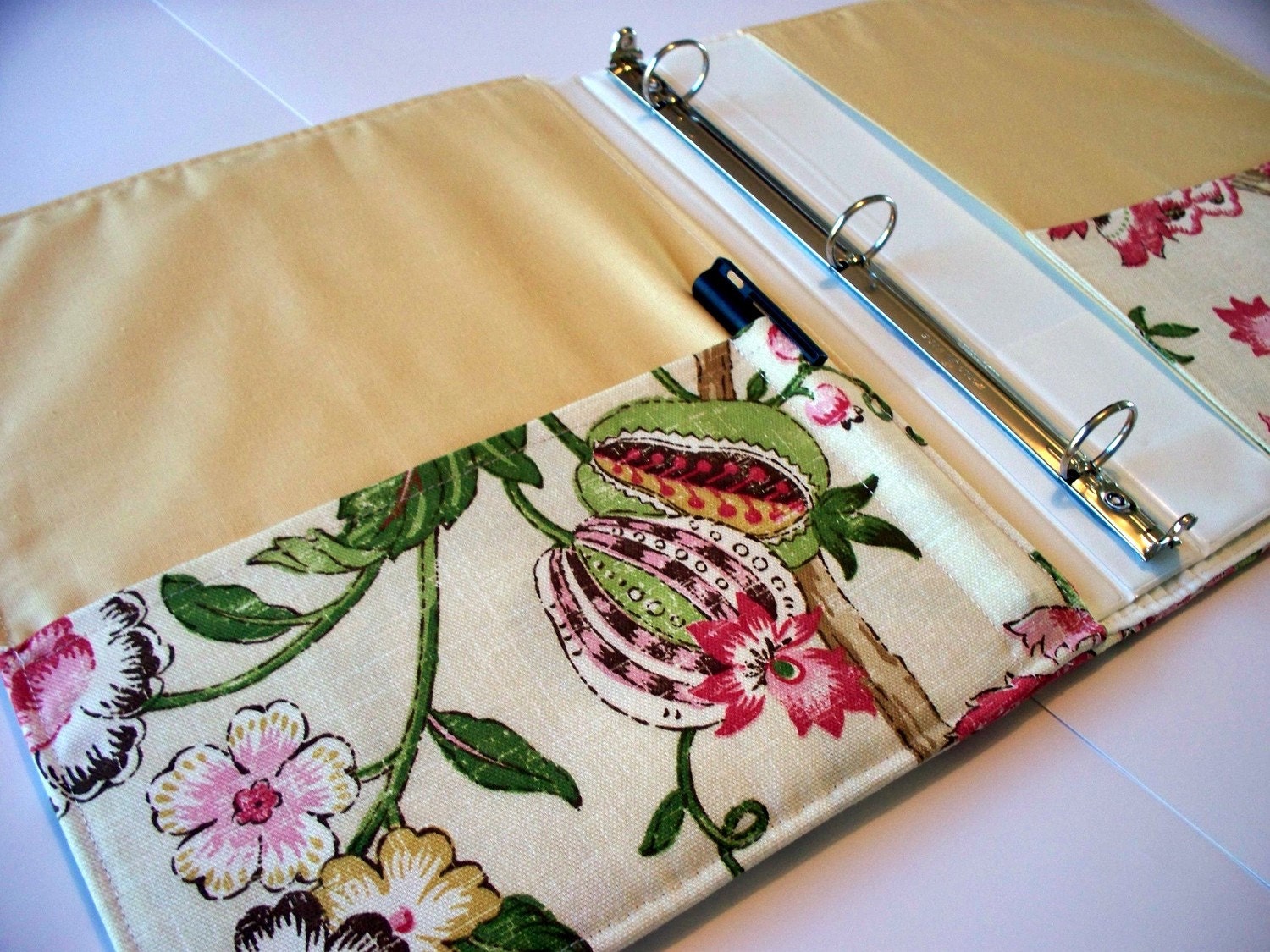 Fabric Three Ring Binder Cover With Pockets Bright Botanical Etsy
