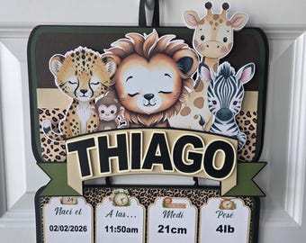 cartel de nacimiento, baby born, sign born, información nacimiento de bebé, one wild safari new bornn