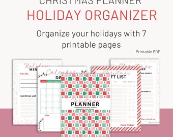 Christmas Planner | Holiday Organizer | 7 Printable Pages | Gift List, Meal Planner, Calendar, To-Do & Budget Tracker | Instant Download