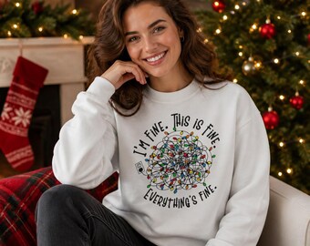 Funny Christmas Sweatshirt, I'm Fine This Is Fine Sweater, Christmas Lights Crewneck