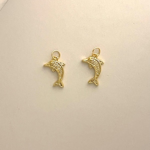 Pingente de golfinho dourado 18K com pingente de golfinho preenchido com letras iniciais, pulseira e colar para fazer joias faça você mesmo, acessórios para joias