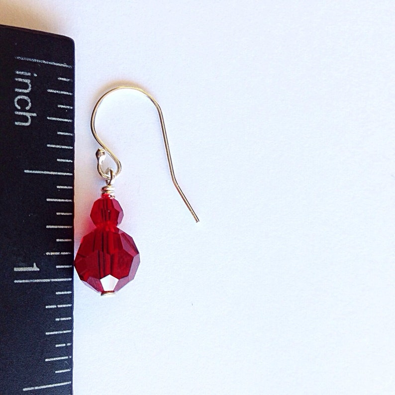 Ruby Red Crystal Dangle Earrings 3rd Anniversary Gift 15th Wedding Year July Birthstone Birthday Gift Faceted Glass Bead Jewelry image 5