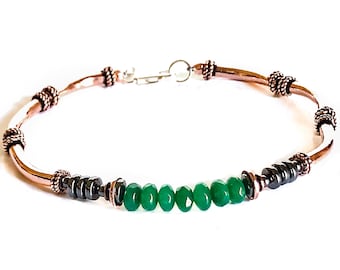 Copper Bracelet with Jade and Hematite Gemstones for Men or Women -  Unique 7th Anniversary Gift Idea