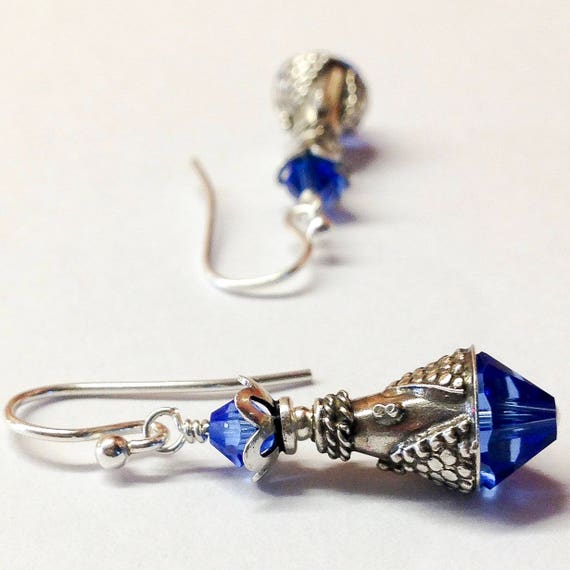 Large Genuine Gemstone Statement Jewelry September Birthstone Gift For Her Sterling Silver Sapphire Earrings