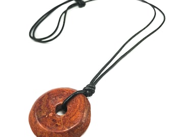 Red Sponge Coral Necklace - Adjustable Leather Cord Necklace for Men or Women - Unique 3rd, 9th or 35th Anniversary Gift Idea