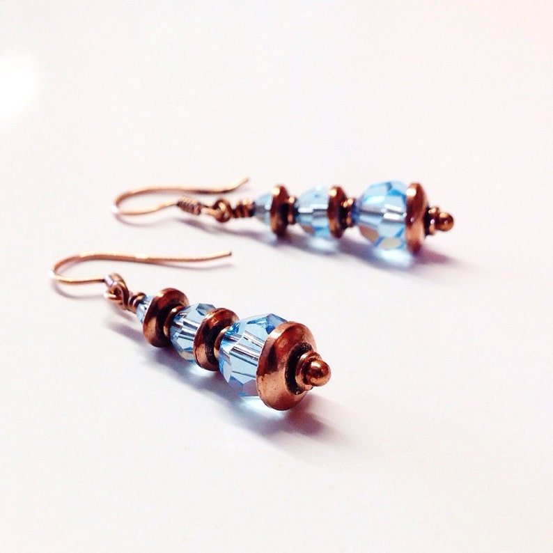 Light Blue Crystal Earings Copper Earrings Aquamarine Earrings Copper Jewelry -