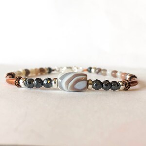 Botswana Agate Bead Bracelet with Copper and Hematite
