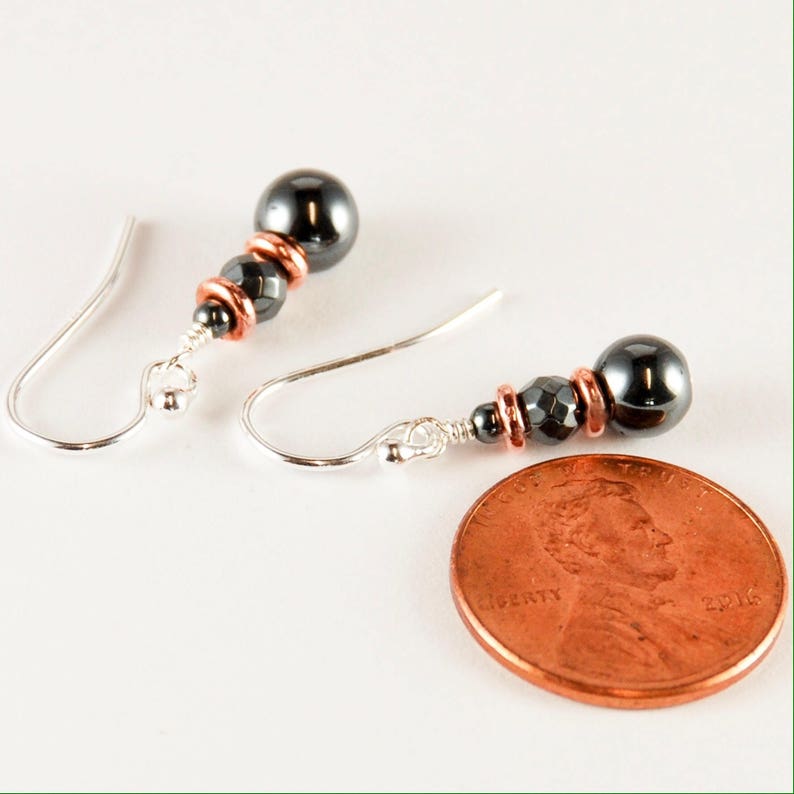 Gray Bead Earrings Beaded Hematite Earrings with Copper Sterling Silver Copper Earrings Anniversary Gifts for Wife 7th 11th -22nd