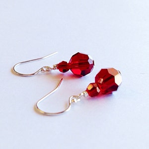 Ruby Red Crystal Dangle Earrings 3rd Anniversary Gift 15th Wedding Year July Birthstone Birthday Gift Faceted Glass Bead Jewelry image 1