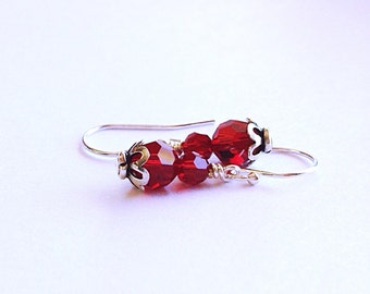 Red Beaded Earrings - July Birthstone Jewelry -  July Birthday Gift Idea - Siam Earrings - Ruby Crystal Earrings