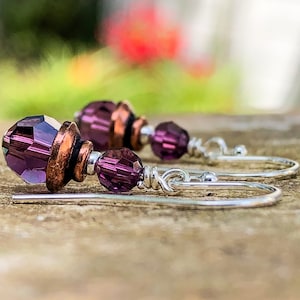 Purple Crystal Earrings - Amethyst Crystal Earrings - Copper 7th Anniversary Gift - February Birthstone Jewelry Birthday Gift Idea for Her