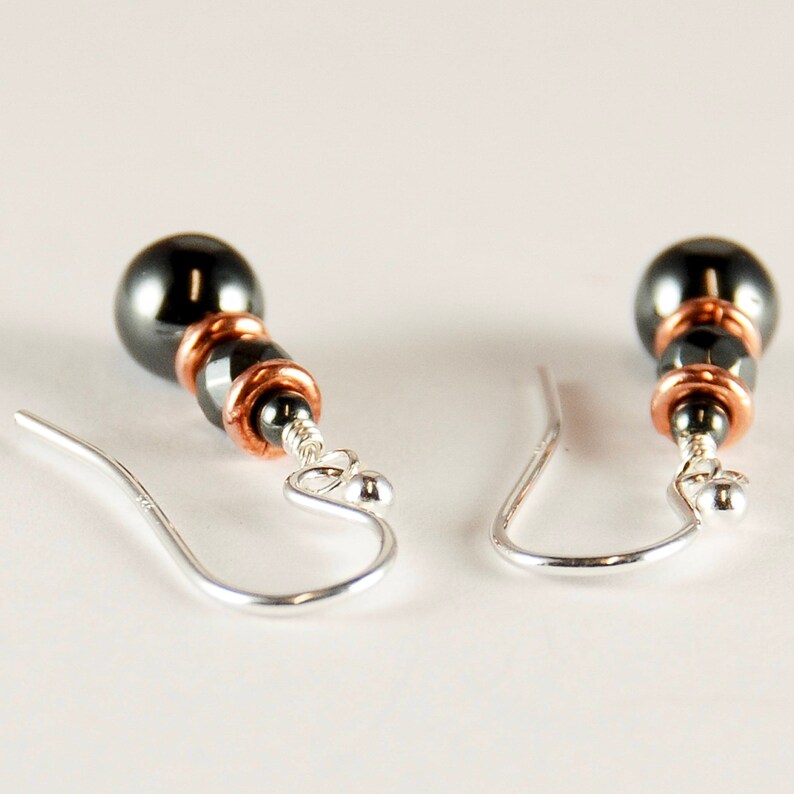 Gray Bead Earrings Beaded Hematite Earrings with Copper Sterling Silver Copper Earrings Anniversary Gifts for Wife 7th 11th -22nd