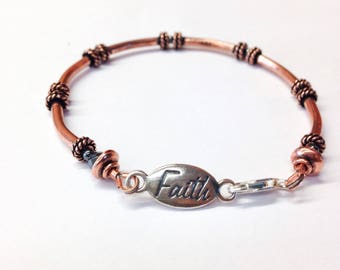 Faith Message Bracelet - Christian Jewelry - Sterling Silver Charm Bracelet - Copper Bracelet - Gifts for Her - Boho