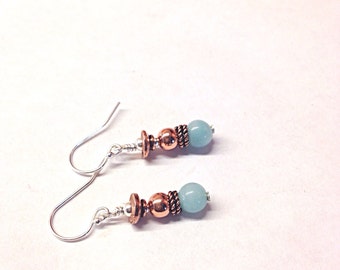 Copper Earrings - 7 year anniversary - 22nd - copper anniversary gift -  Amazonite earrings - blue earrings - mixed metal earrings