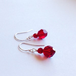Ruby Red Crystal Dangle Earrings 3rd Anniversary Gift 15th Wedding Year July Birthstone Birthday Gift Faceted Glass Bead Jewelry image 2