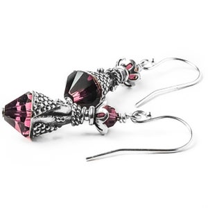 Purple Crystal Earrings - February Birthstone Jewelry for Birthday Gift - 3rd, 15th or 25th Anniversary - Silver Purple Beaded Earrings