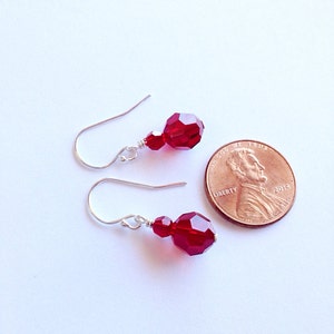 Ruby Red Crystal Dangle Earrings 3rd Anniversary Gift 15th Wedding Year July Birthstone Birthday Gift Faceted Glass Bead Jewelry image 4