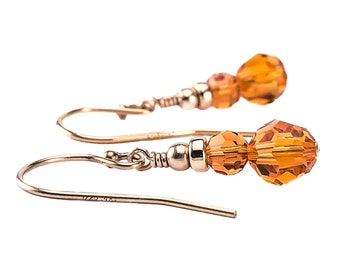 Yellow Topaz Crystal Bead Earrings 14kt Gold Fill - November Birthstone Jewelry Birthday Gift for Her - 3rd, 15th Wedding Anniversary Gift