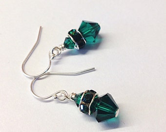 Beaded Emerald Green Crystal Rhinestone Earrings - May Birthstone Jewelry for Birthday Gift Idea - Bridesmaid Earrings - 15th Anniversary